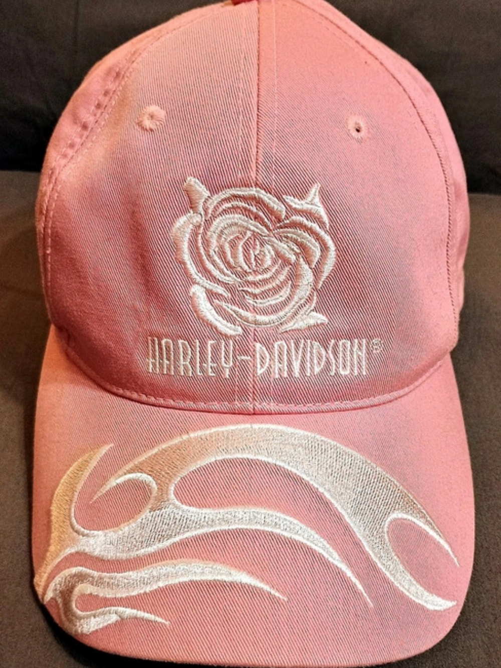 Harley-Davidson Women's Pink Rose Flame Embroidered Strapback Hat